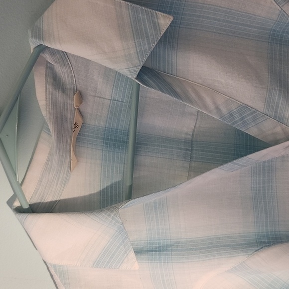 Soft Surroundings pearl button‎ down top pale blue white plaid womens ext… - Picture 6 of 13